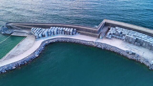 Motrico wave power plant, power plant for generating electricity generated by the movement of waves. Motrico. Bajo Deva in the province of Guip&uacute;zcoa. Basque Country. Spain. Europe
