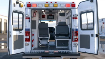 the back of an ambulance close up with the rear doors open stock image, AI Generative