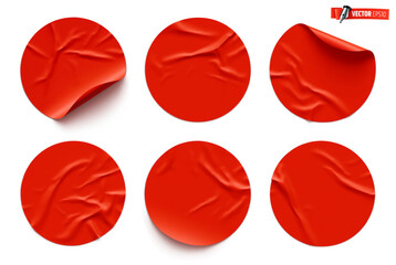 Vector realistic illustration of red round stickers on a white background.