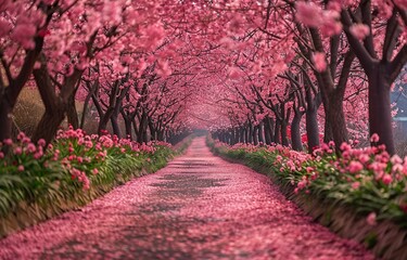 Pink Sakura Tree Tunnel Path