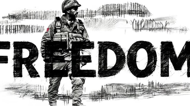 Soldier Standing Determined With Freedom Depicted in Charcoal Drawing Generative AI