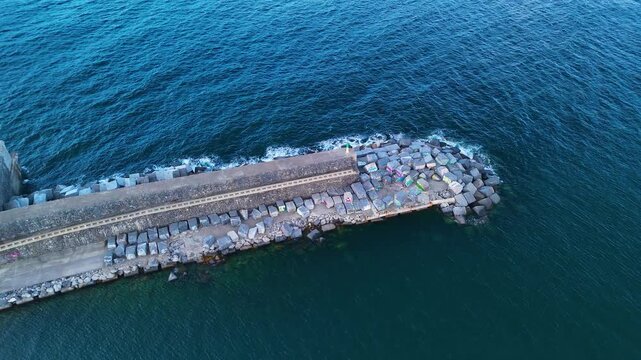 Motrico wave power plant, power plant for generating electricity generated by the movement of waves. Motrico. Bajo Deva in the province of Guip&uacute;zcoa. Basque Country. Spain. Europe
