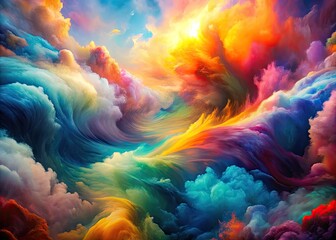 Vibrant, swirling clouds of translucent color merge in a mesmerizing, futuristic pattern, evoking a dynamic, abstract background reminiscent of mixed liquid paints in motion.