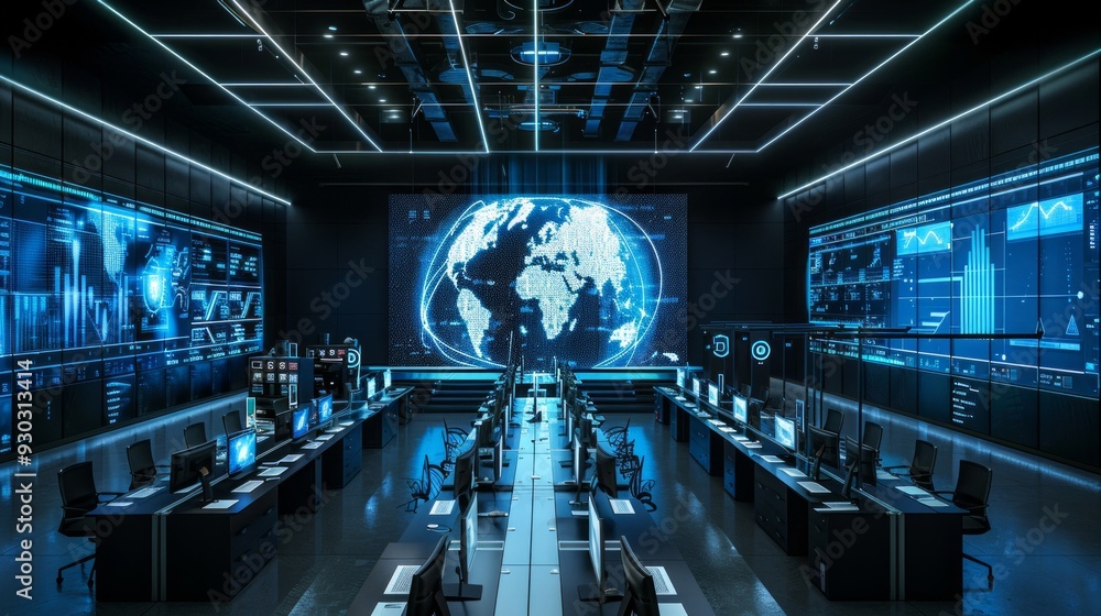 Aufkleber visualize a modern, high-tech command center, ai generative