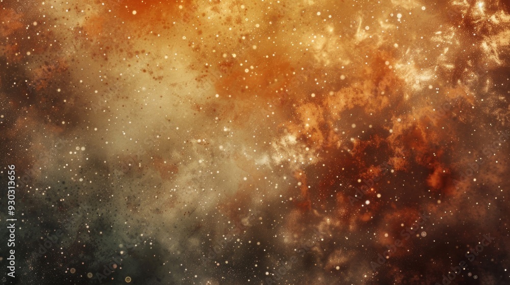 Poster warm muted colors and twinkling particles with hazy overlays creating a deep wallpaper, ai generativ