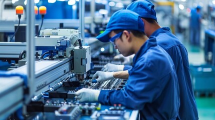 Warranty Service in SMT and Electronics: Two service technicians, full-body view, men, AI Generative