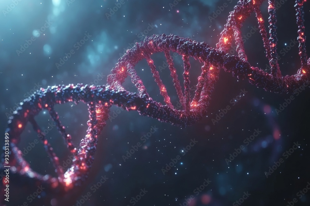 Poster dna strands illuminated against a dark background symbolizing the mysteries of genetic coding and ma