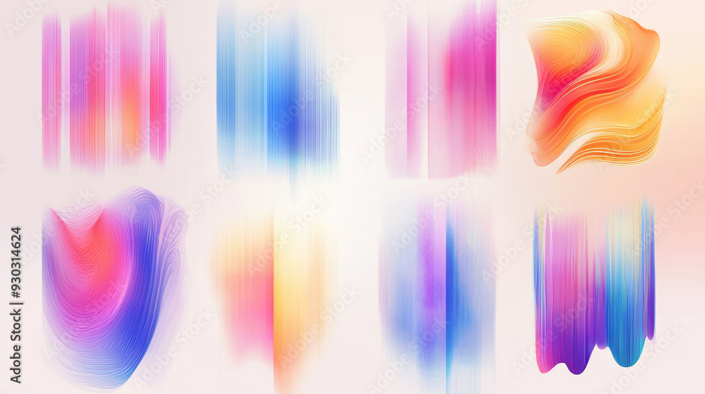 Poster an abstract gradient with a blur effect, showcasing a collection of multicolored blurred shapes. inc
