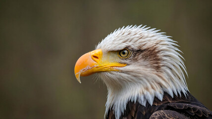 Fototapeta premium Close-up of a bald eagle with sharp eyes and detailed feathers against a clear sky