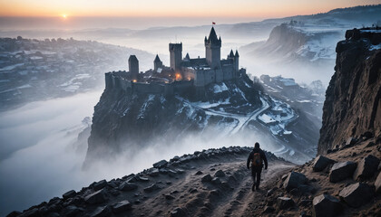 Castle City Wanders in Foggy Winter: The Scout's Odyssey Engulfed in Landslide