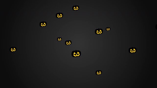 Halloween Jack-o'-Lanterns silhouette with its eyes and mouth glowing falling from top on light black background. Happy Halloween, abstract background.