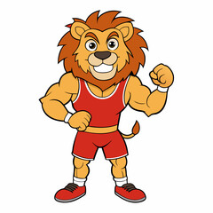 A ferocious lion athlete posing line art vector illustration
