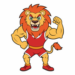 A ferocious lion athlete posing line art vector illustration