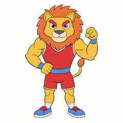 A ferocious lion athlete posing line art vector illustration