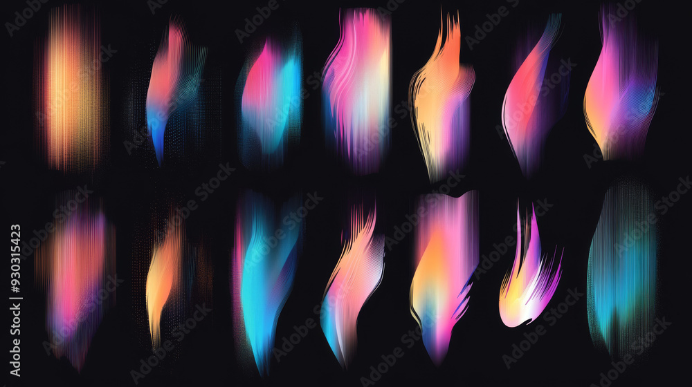 Poster an abstract gradient with a blur effect, showcasing a collection of multicolored blurred shapes. inc