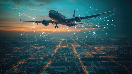 Naklejka premium Infrastructure supporting aerial logistics in the supply chain, showcasing the facilities and technologies that enable efficient supply chain logistics by air.