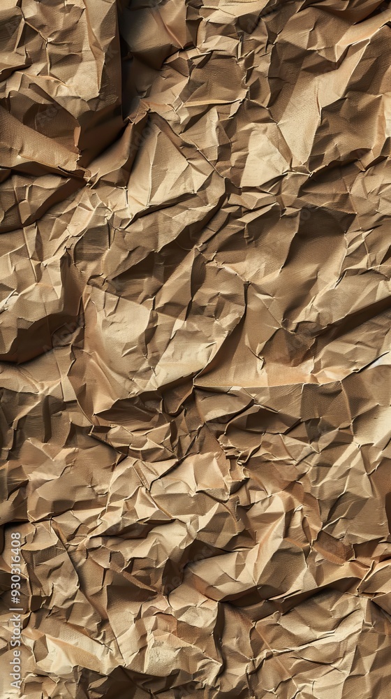 Poster the surface displays a complex arrangement of crumpled brown paper, showcasing unique textures and s