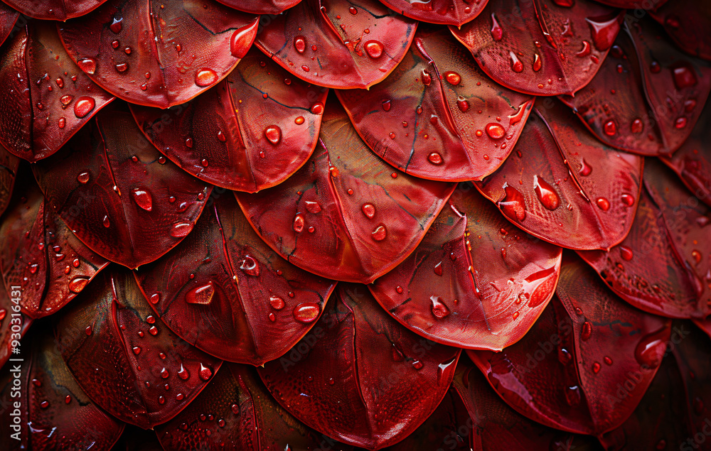 Poster red dragon scale texture background, macro shot. close up of red snake skin pattern with empty space