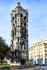 ROUEN, NORMANDY, FRANCE - 2023: "Tour Saint-André", church of Saint Andre, old church, only the tower remains, the rest was destroyed when Joan of Arc street was opened in 1859