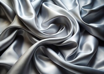 Obraz premium Elegant close-up of a grey satin fabric's wavy, blurred texture, featuring a gradient of light grey hues, evoking luxury, fashion, and high-end textiles.