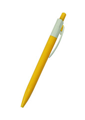Blue pen with yellow handle, with transparent image.