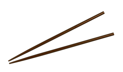 Plastic chopsticks are used as eating utensils, with transparent image.