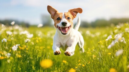 A Happy Dog Leaping Through a Field of Flowers