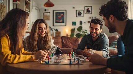 Fototapeta premium Friends Enjoying Board Game Night in Cozy Living Room