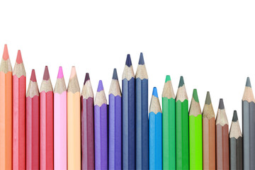 Colored pencil with a pointed tip are beautifully arranged, with transparent image.