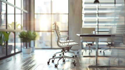 Obraz premium Modern Office Interior with Sunlight Streaming Through Windows