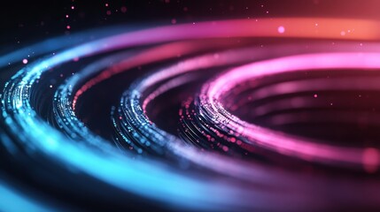 An abstract visualization of glowing concentric circles with vibrant neon colors, exhibiting a sense of motion and energy while creating a futuristic and mesmerizing effect.