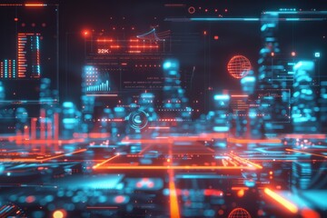 Fototapeta premium a virtual playground in this vibrant, futuristic city, perfect for gamers and tech enthusiasts seeking a visually stunning experience.