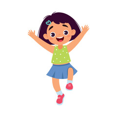 Funny Girl Kid Character Enjoy and Having Fun Vector Illustration