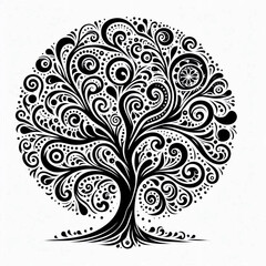Obraz premium Whimsical black tree icon on white background