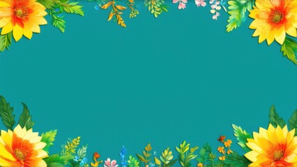 yellow orange green floral watercolor border header