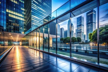 Modern cityscape backdrop featuring a blurred grey glass wall with a subtle light effect, conveying a sense of contemporary urban professionalism and sleek architecture.
