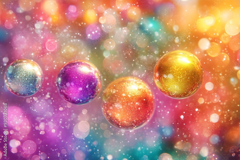 Poster festive array of glowing orbs suspended in a cosmic space evoking a sense of wonder and the infinite