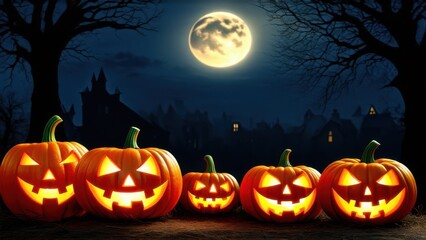 Halloween night, pumpkins, dark atmosphere