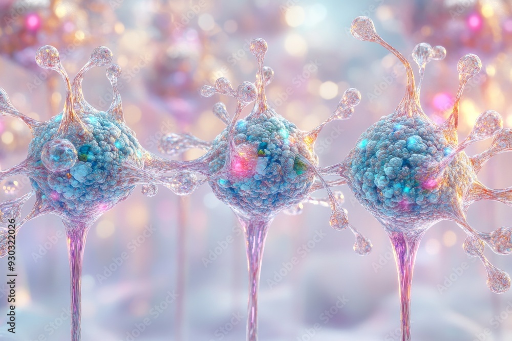 Poster ethereal landscape of glowing molecular structures visualizing the subtle beauty and complexity of c
