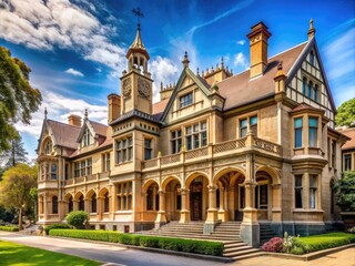 Historic Beaurepaire Centre and intricate architectural details adorn the prestigious Melbourne University Parkville campus, capturing the essence of academic excellence in Victoria, Australia.
