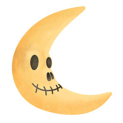 Crescent moon character with witch face , half moon with ghost face 