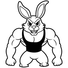 A ferocious rabbit athlete posing line art vector illustration