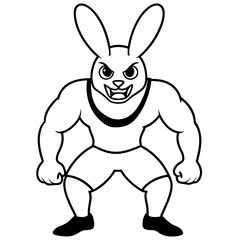 A ferocious rabbit athlete posing line art vector illustration
