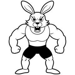 A ferocious rabbit athlete posing line art vector illustration