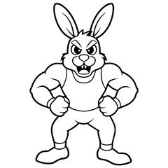 A ferocious rabbit athlete posing line art vector illustration