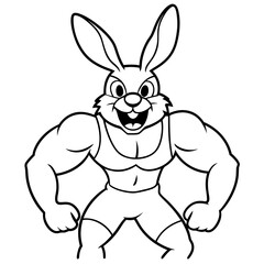 A ferocious rabbit athlete posing line art vector illustration