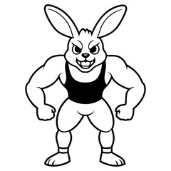 A ferocious rabbit athlete posing line art vector illustration