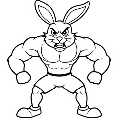 A ferocious rabbit athlete posing line art vector illustration