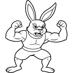 A ferocious rabbit athlete posing line art vector illustration