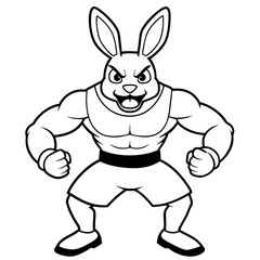 A ferocious rabbit athlete posing line art vector illustration